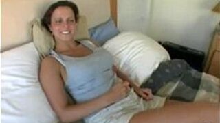 Busty brunette girlfriend sucks ballows and swallows cock before deep sex - porn video