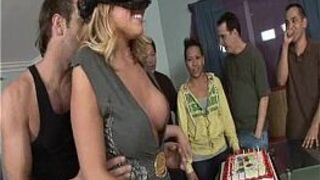 Big titty Codi get a fat load to the face for her birthday - porn video