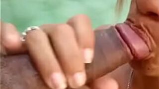 brunette making a blowjob by the pool - porn video